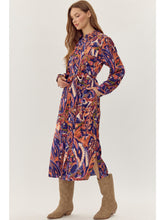 Load image into Gallery viewer, Marla Abstract Print Belted Midi Shirt Dress