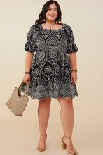 Load image into Gallery viewer, Bethany Eyelet Embroidered Puff Sleeve Scallop Hem Dress