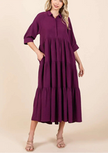 Load image into Gallery viewer, Edie Magenta Collared Tiered Dress