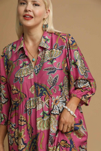 Load image into Gallery viewer, Layla Abstract Print Puff Sleeve Midi Dress in Mulberry