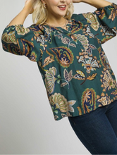 Load image into Gallery viewer, Whitney Fall Floral Print Top in Teal