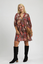 Load image into Gallery viewer, Lola Abstract Print Puff Sleeve Babydoll Dress in Brown