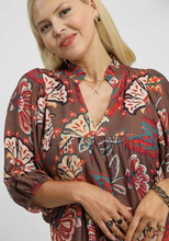 Load image into Gallery viewer, Lola Abstract Print Puff Sleeve Babydoll Dress in Brown