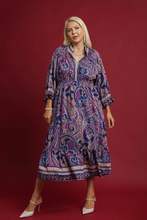 Load image into Gallery viewer, Hazel Purple and Indigo Paisley Midi Dress