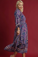 Load image into Gallery viewer, Hazel Purple and Indigo Paisley Midi Dress