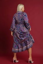 Load image into Gallery viewer, Hazel Purple and Indigo Paisley Midi Dress