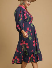 Load image into Gallery viewer, Madelyn Navy Floral Ruffle Trim Midi Dress