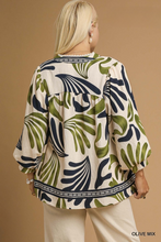 Load image into Gallery viewer, Hannah Boho Leaf Print Top in Olive