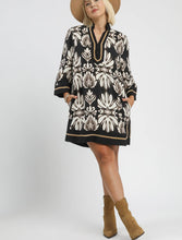 Load image into Gallery viewer, Charlotte Baroque Floral Tunic Dress in Black