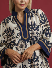 Load image into Gallery viewer, Charlotte Baroque Floral Tunic Dress in Navy