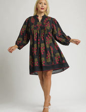 Load image into Gallery viewer, Corinne Black Floral Split Neck Dress