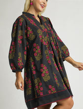 Load image into Gallery viewer, Corinne Black Floral Split Neck Dress