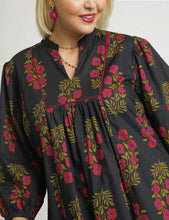 Load image into Gallery viewer, Corinne Black Floral Split Neck Dress