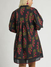 Load image into Gallery viewer, Corinne Black Floral Split Neck Dress