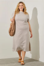 Load image into Gallery viewer, Leia Knit Short Sleeve Cream and Navy Striped Dress - FINAL SALE