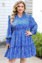 Load image into Gallery viewer, Christa Blue and White Print Tiered Ruffle Dress