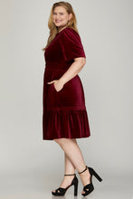 Load image into Gallery viewer, Delilah Bell Sleeve Pintuck Velvet Dress