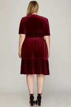 Load image into Gallery viewer, Delilah Bell Sleeve Pintuck Velvet Dress