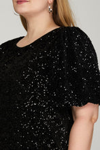 Load image into Gallery viewer, Tess Short Bubble Sleeve Sequin Shift Dress in Black