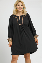 Load image into Gallery viewer, Tori Tunic Dress with Leopard Trim Accents in Black