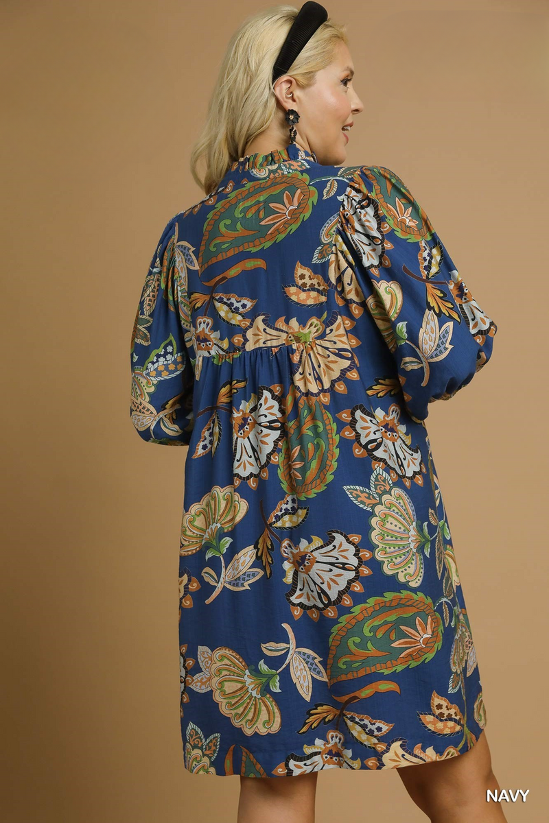 Lola Plus Size Abstract Print Puff Sleeve Babydoll Dress in