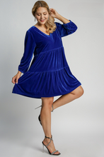 Load image into Gallery viewer, Elizabeth Royal Blue Tiered Velvet Dress