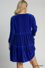 Load image into Gallery viewer, Elizabeth Royal Blue Tiered Velvet Dress