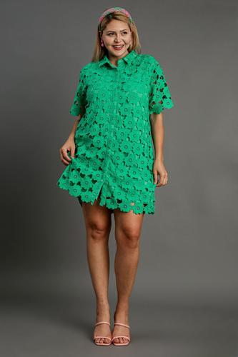 Skylar Green Floral Lace Shirt Dress