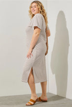 Load image into Gallery viewer, Leia Knit Short Sleeve Cream and Navy Striped Dress - FINAL SALE