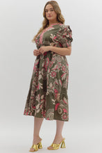 Load image into Gallery viewer, Eliana Olive and Pink Paisley Midi Dress