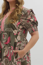 Load image into Gallery viewer, Eliana Olive and Pink Paisley Midi Dress
