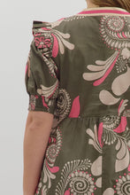 Load image into Gallery viewer, Eliana Olive and Pink Paisley Midi Dress