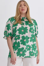 Load image into Gallery viewer, Poppy Floral Mock Neck Puff Sleeve Top in Green - FINAL SALE
