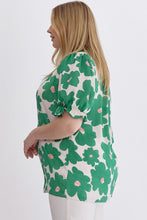 Load image into Gallery viewer, Poppy Floral Mock Neck Puff Sleeve Top in Green - FINAL SALE