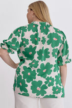 Load image into Gallery viewer, Poppy Floral Mock Neck Puff Sleeve Top in Green - FINAL SALE