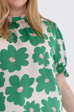 Load image into Gallery viewer, Poppy Floral Mock Neck Puff Sleeve Top in Green - FINAL SALE