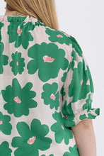 Load image into Gallery viewer, Poppy Floral Mock Neck Puff Sleeve Top in Green - FINAL SALE