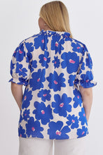Load image into Gallery viewer, Poppy Floral Mock Neck Puff Sleeve Top in Royal Blue - FINAL SALE