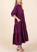Load image into Gallery viewer, Edie Magenta Collared Tiered Dress