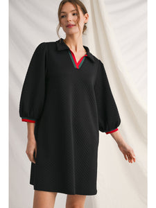Aggie Textured Collared Dress with Striped Trim