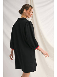 Aggie Textured Collared Dress with Striped Trim