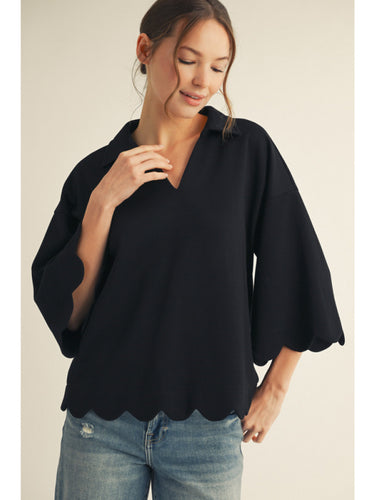 Toni Luxe Knit Scallop Trim Top