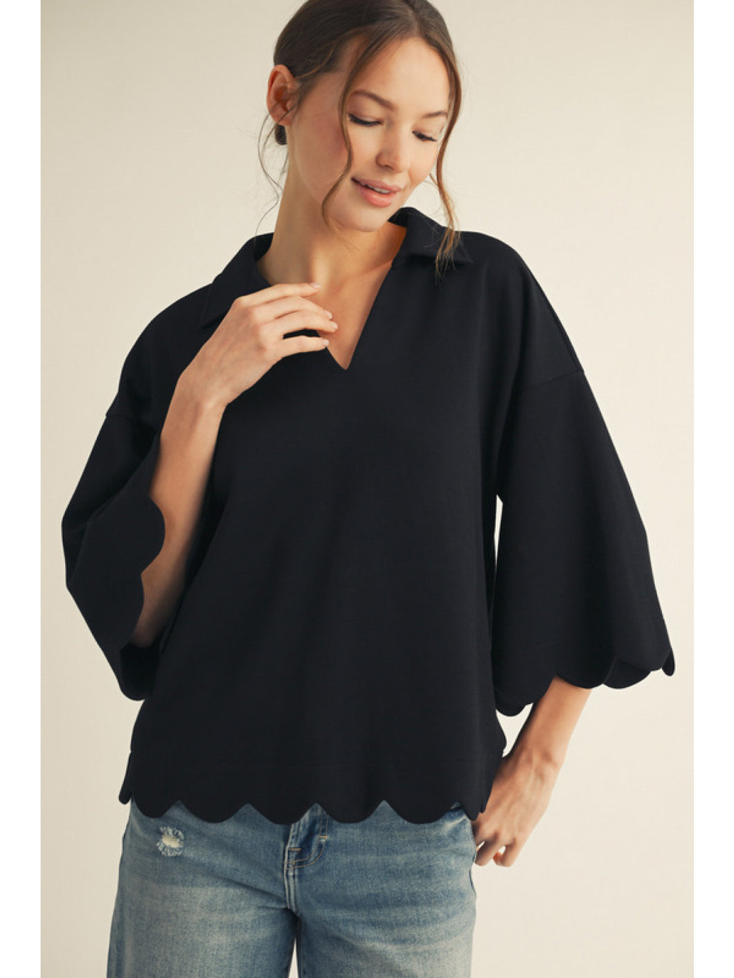 Toni Luxe Knit Scallop Trim Top