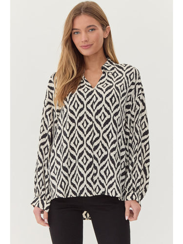 Katherine Black & White Geometric Print Top