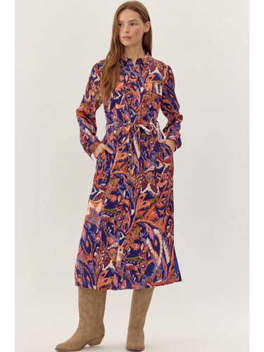 Marla Abstract Print Belted Midi Shirt Dress