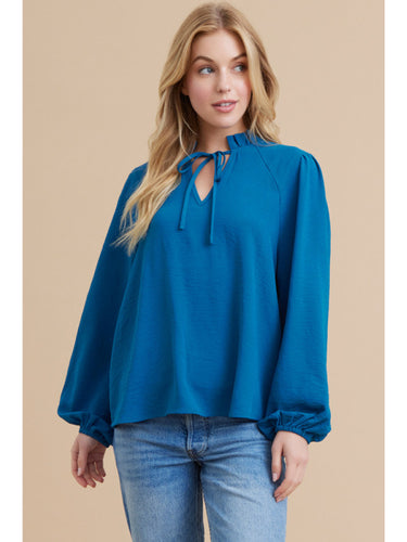 Restocked! Janie Tie Long Sleeve Top in Teal