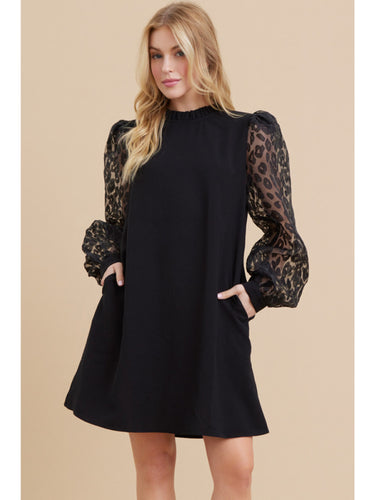 Phoebe Sheer Leopard Sleeve Dress