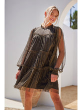 Load image into Gallery viewer, Janie Black and Gold Tiered Shimmer Dress