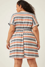 Load image into Gallery viewer, Mikayla Striped Terry Knit Drawstring Dress