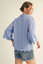 Load image into Gallery viewer, Toni Luxe Knit Scallop Trim Top in Sky Blue